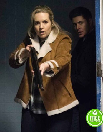 SUPERNATURAL SEASON 13 BRIANA BUCKMASTER (DONNA HANSCUM) BROWN SHEARLING JACKET