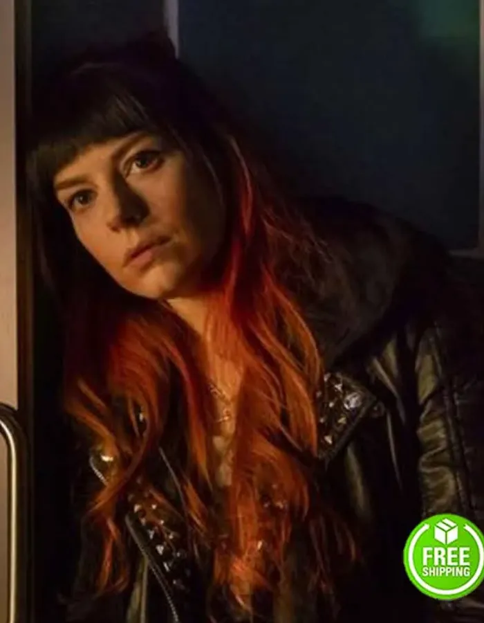 CURFEW AIMEE FFION EDWARDS (RUBY NEWMAN) STUDDED BLACK LEATHER JACKET CURFEW AIMEE FFION EDWARDS (RUBY NEWMAN) STUDDED BLACK LEATHER JACKET