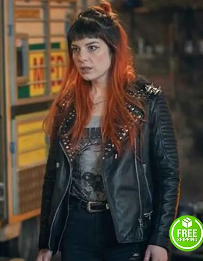 CURFEW AIMEE FFION EDWARDS (RUBY NEWMAN) STUDDED BLACK LEATHER JACKET CURFEW AIMEE FFION EDWARDS (RUBY NEWMAN) STUDDED BLACK LEATHER JACKET