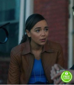 THE UMBRELLA ACADEMY ASHLEY MADEKWE (DETECTIVE EUDORA PATCH) BROWN LEATHER JACKET