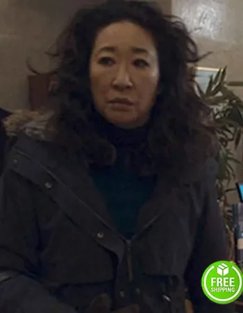 KILLING EVE SANDRA OH (EVE POLASTRI) BLACK COTTON COAT