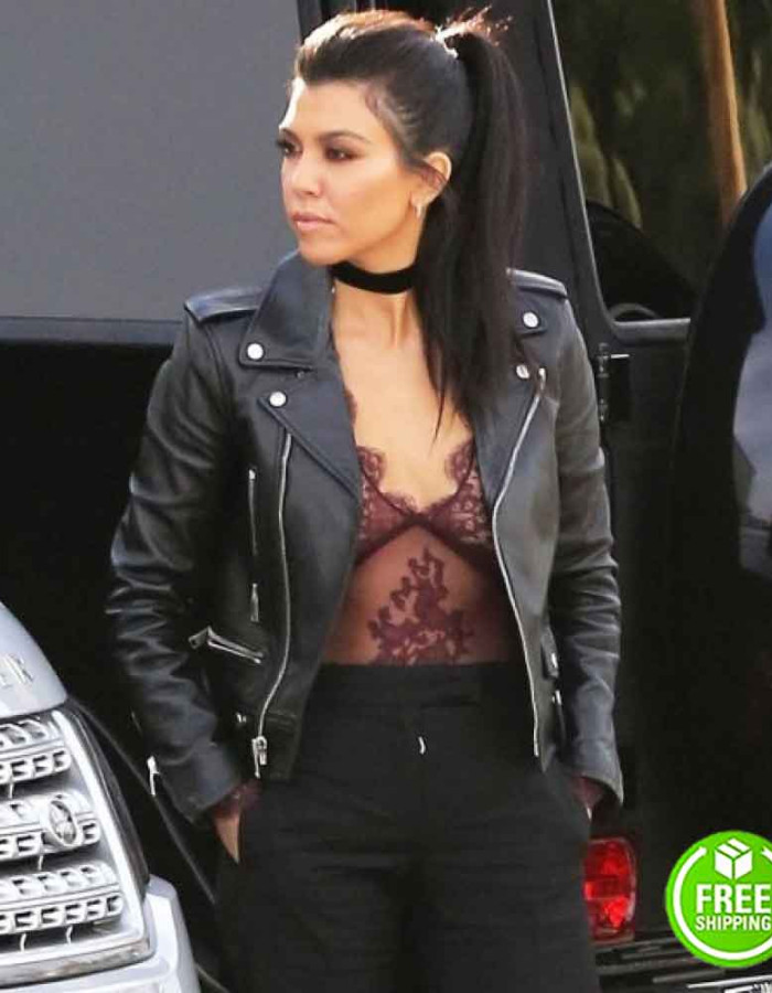 KOURTNEY KARDASHIAN BLACK LEATHER JACKET KOURTNEY KARDASHIAN BLACK LEATHER JACKET