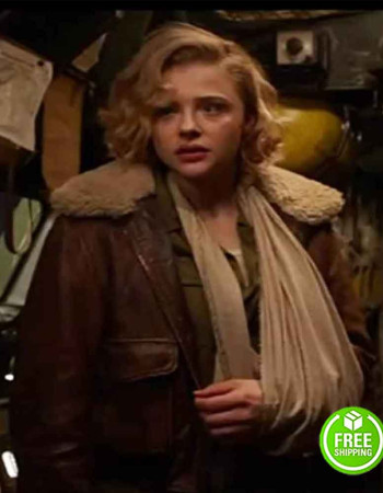 SHADOW IN THE CLOUD CHLOE GRACE MORETZ (MAUDE GARRETT) SHEARLING BROWN LEATHER JACKET