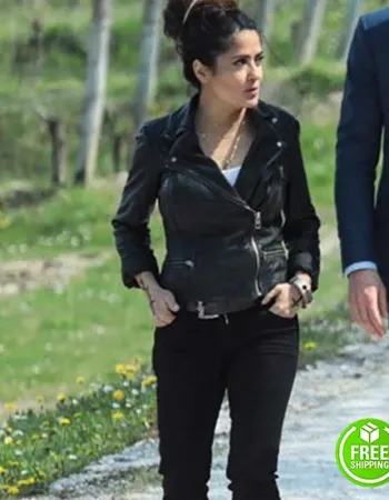 THE HITMAN'S  WIFE'S BODYGUARD SALMA HAYEK (SONIA KINCAID) BLACK LEATHER JACKET