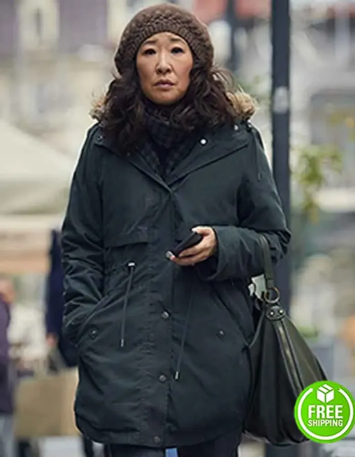 KILLING EVE SANDRA OH (EVE POLASTRI) BLACK COTTON COAT