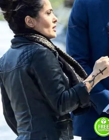 THE HITMAN'S WIFE'S BODYGUARD SALMA HAYEK (SONIA KINCAID) BLACK LEATHER JACKET THE HITMAN'S WIFE'S BODYGUARD SALMA HAYEK (SONIA KINCAID) BLACK LEATHER JACKET