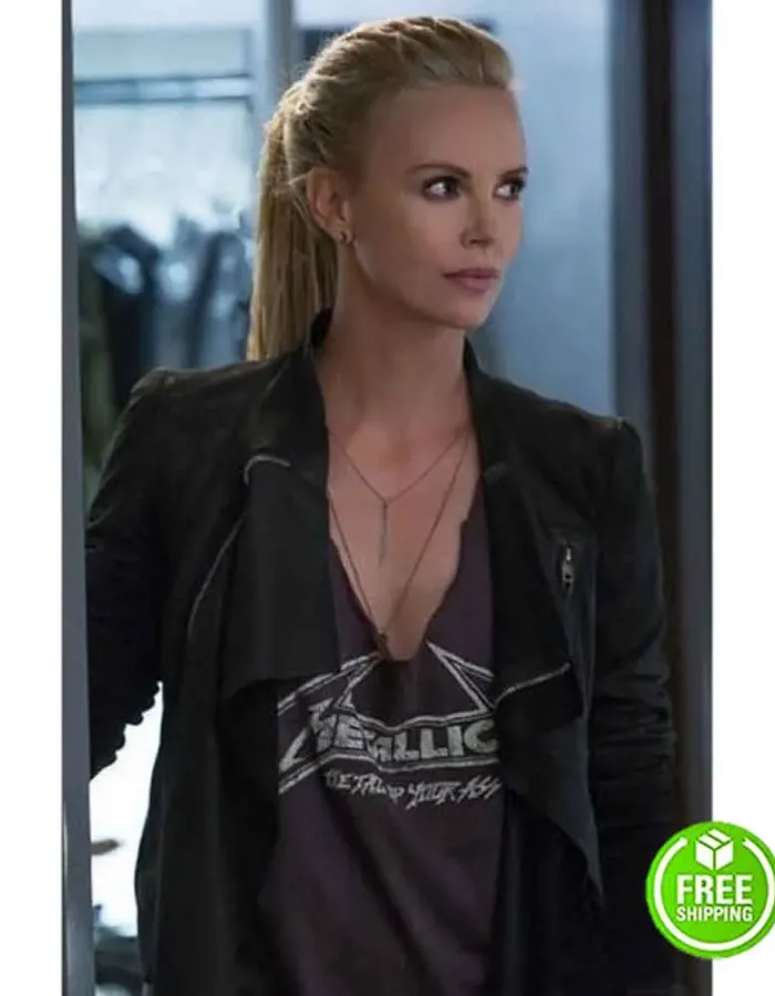 THE FATE OF THE FURIOUS CHARLIZE THERON (CIPHER) BLACK LEATHER JACKET