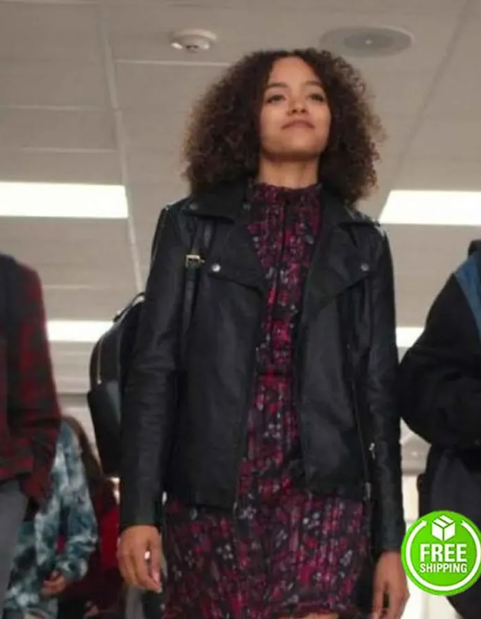 TRINKETS SEASON 2 QUINTESSA SWINDELL (TABITHA FOSTER) BLACK LEATHER JACKET