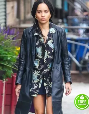 HIGH FIDELITY ZOE KRAVITZ (ROBYN BROOKS) BLACK LEATHER TRENCH COAT