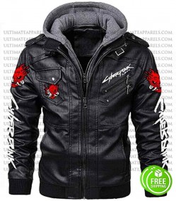 CYBERPUNK 2077 SAMURAI BLACK LEATHER JACKET WITH HOOD CYBERPUNK 2077 SAMURAI BLACK LEATHER JACKET WITH HOOD