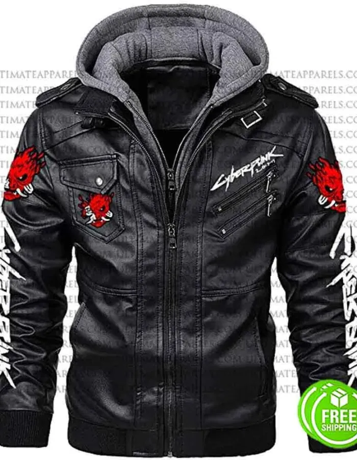 CYBERPUNK 2077 SAMURAI BLACK LEATHER JACKET WITH HOOD