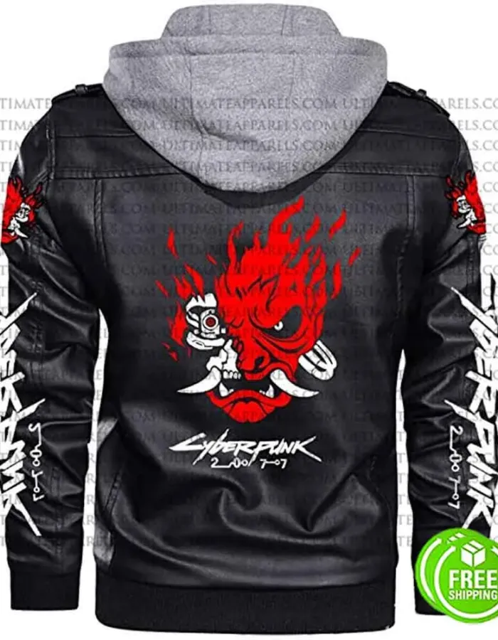 CYBERPUNK 2077 SAMURAI BLACK LEATHER JACKET WITH HOOD