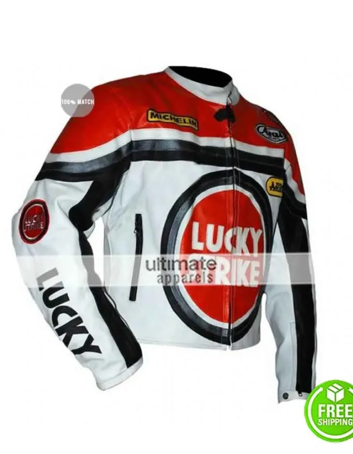 Lucky Strike Red and White Replica Leather Jacket Lucky Strike Red and White Replica Leather Jacket