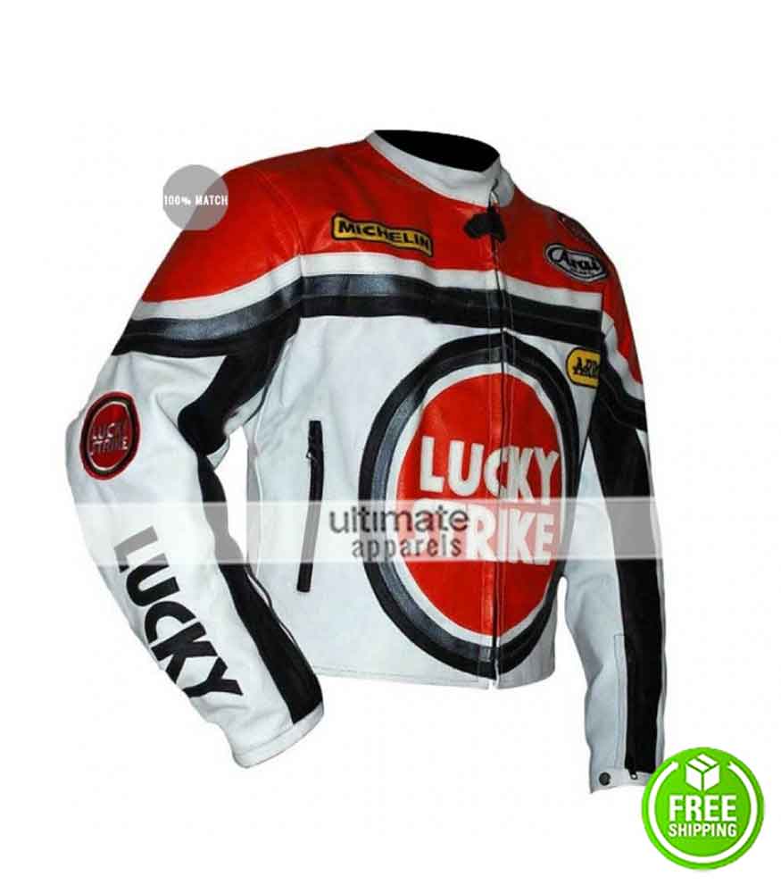 Lucky Strike Red and White Replica Leather Jacket