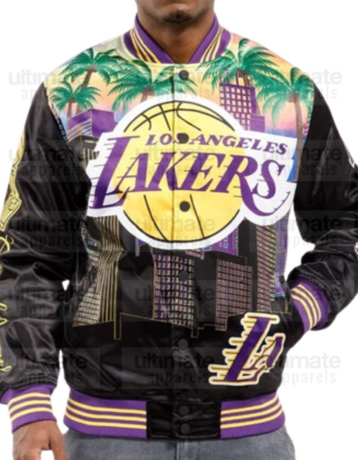Men's Los Angeles Lakers Remix Palm Trees Black Varsity Jacket