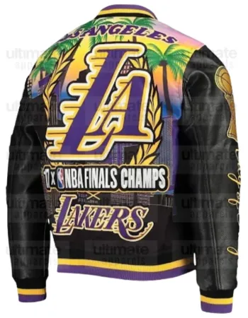Men's Los Angeles Lakers Remix Palm Trees Black Varsity Jacket