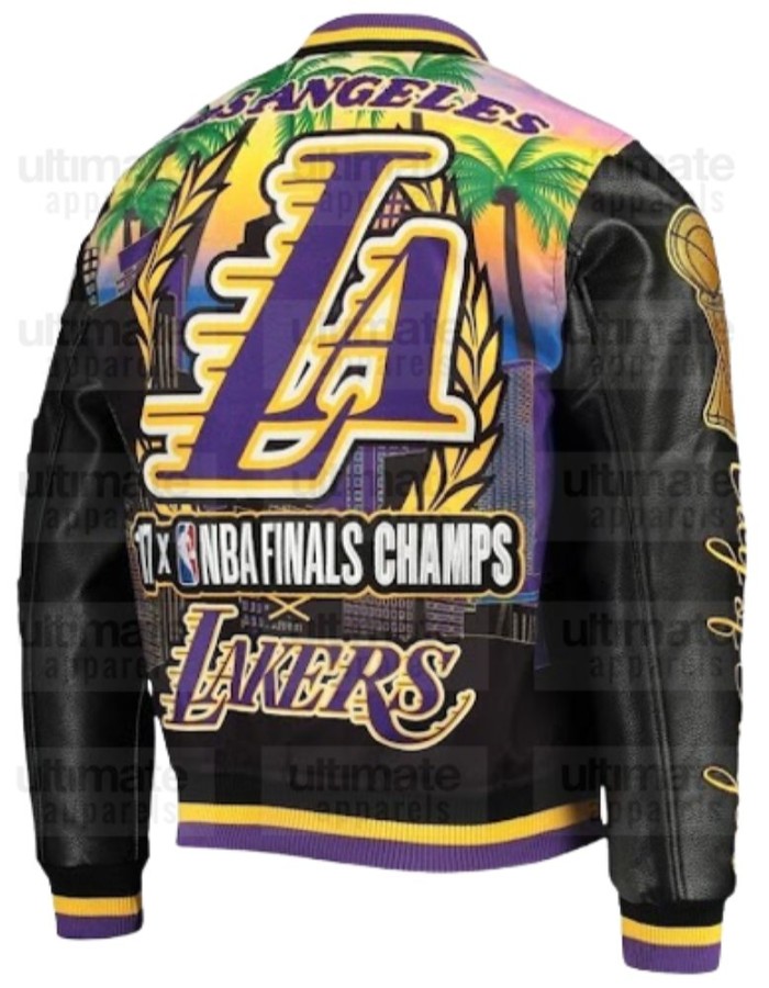 Men's Los Angeles Lakers Remix Palm Trees Black Varsity Jacket