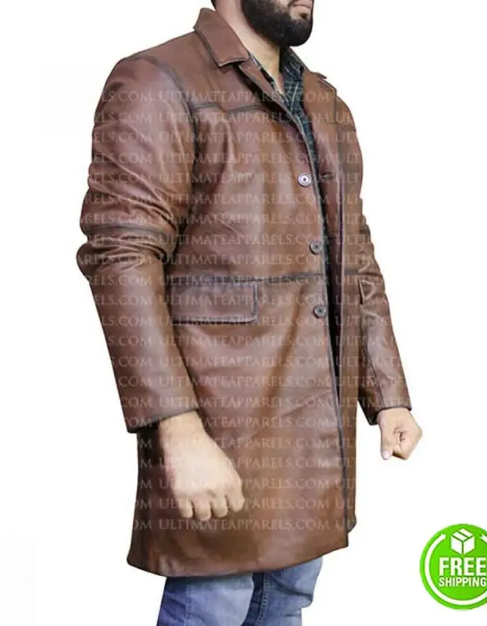 RED NOTICE DWAYNE JOHNSON BROWN DISTRESSED LEATHER COAT RED NOTICE DWAYNE JOHNSON BROWN DISTRESSED LEATHER COAT