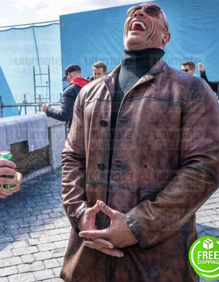RED NOTICE DWAYNE JOHNSON BROWN DISTRESSED LEATHER COAT RED NOTICE DWAYNE JOHNSON BROWN DISTRESSED LEATHER COAT