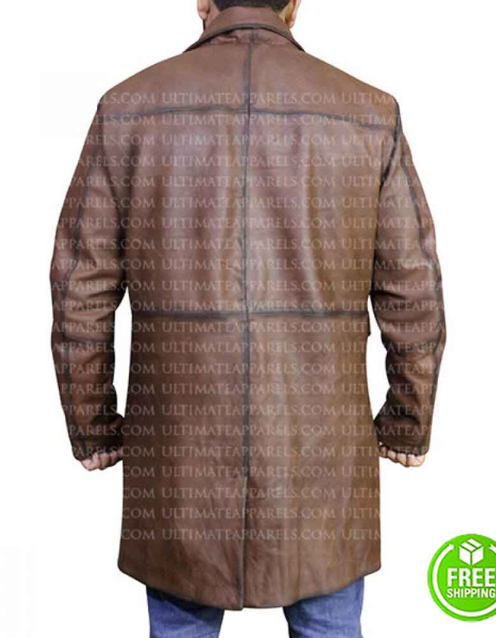RED NOTICE DWAYNE JOHNSON BROWN DISTRESSED LEATHER COAT RED NOTICE DWAYNE JOHNSON BROWN DISTRESSED LEATHER COAT