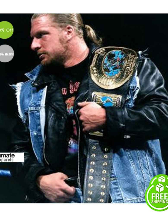Vintage WWE Triple H Denim Leather Jacket