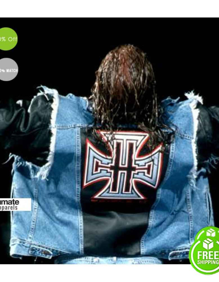 Vintage WWE Triple H Denim Leather Jacket