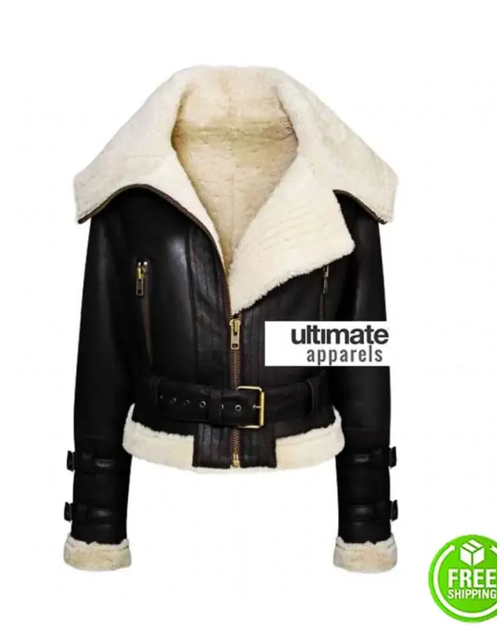Women's Aviator Flight Shearling Bomber Fur Black Jacket Women's Aviator Flight Shearling Bomber Fur Black Jacket