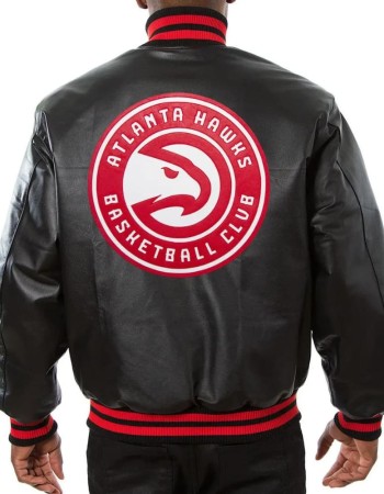 Atlanta Hawks Black Leather Varsity Bomber Jacket