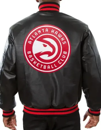 Atlanta Hawks Black Leather Varsity Bomber Jacket