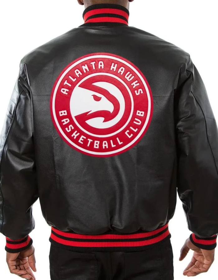 Atlanta Hawks Black Leather Varsity Bomber Jacket Atlanta Hawks Black Leather Varsity Bomber Jacket