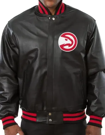 Atlanta Hawks Black Leather Varsity Bomber Jacket