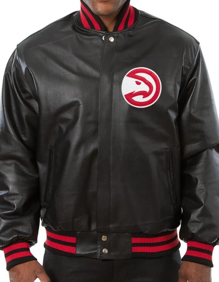 Atlanta Hawks Black Leather Varsity Bomber Jacket Atlanta Hawks Black Leather Varsity Bomber Jacket