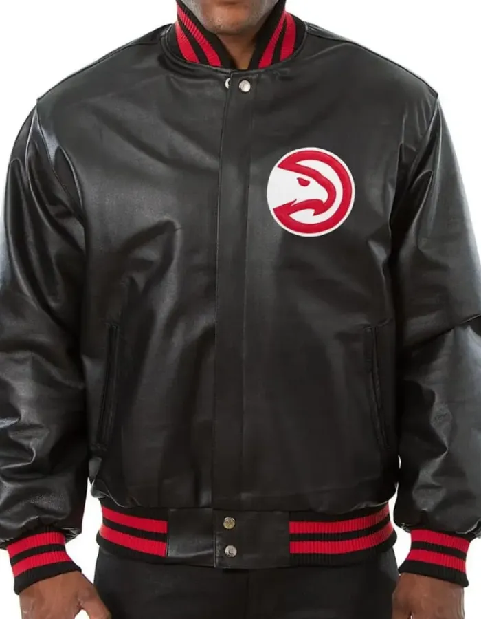 Atlanta Hawks Black Leather Varsity Bomber Jacket