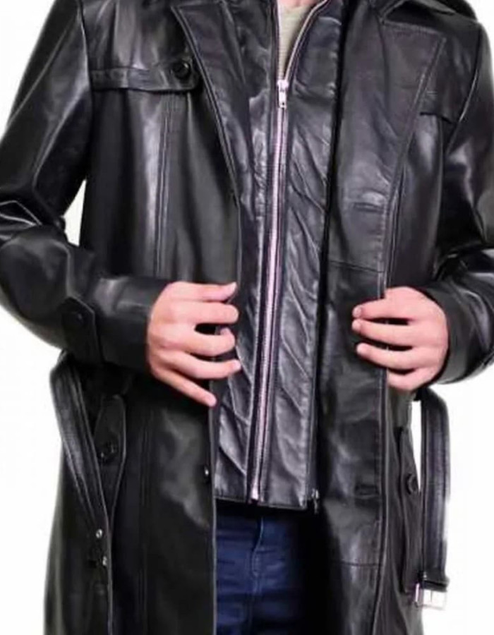 Elon Musk Black Leather Trench Coat