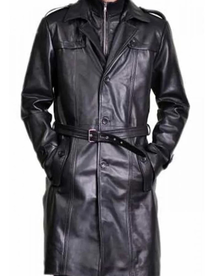 Elon Musk Black Leather Trench Coat