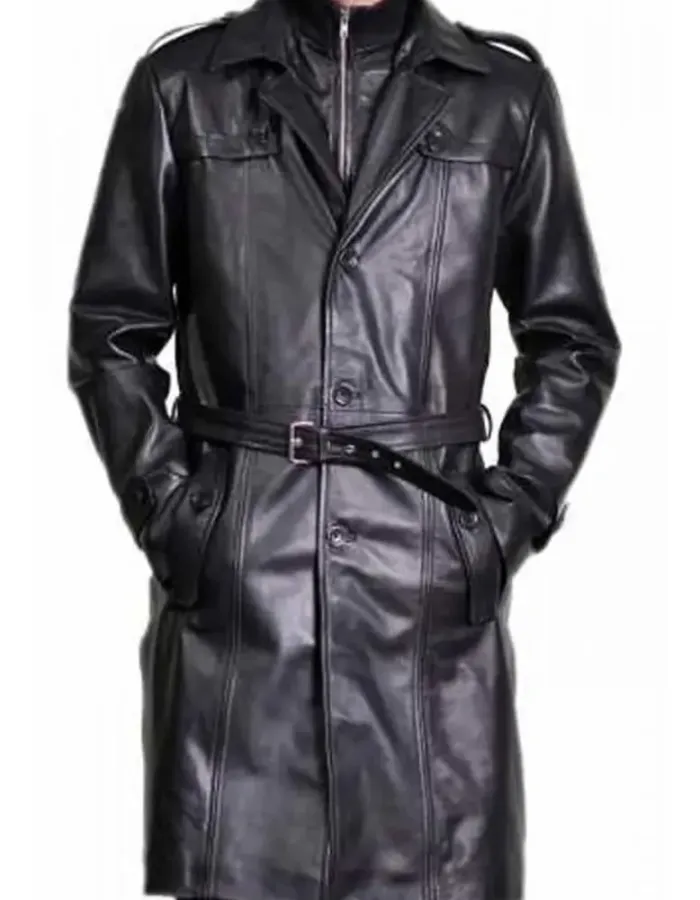 Elon Musk Black Leather Trench Coat