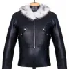 Final Fantasy 8 Squall Leonhart Fur Black Leather Jacket Final Fantasy 8 Squall Leonhart Fur Black Leather Jacket