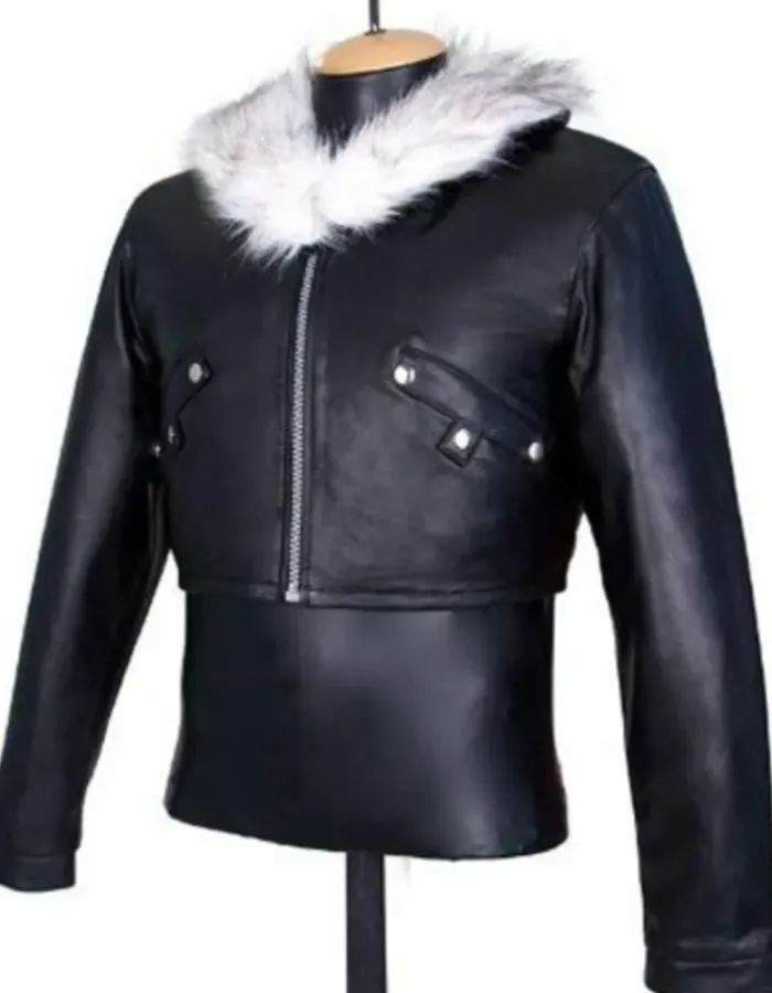 Final Fantasy 8 Squall Leonhart Fur Black Leather Jacket Final Fantasy 8 Squall Leonhart Fur Black Leather Jacket