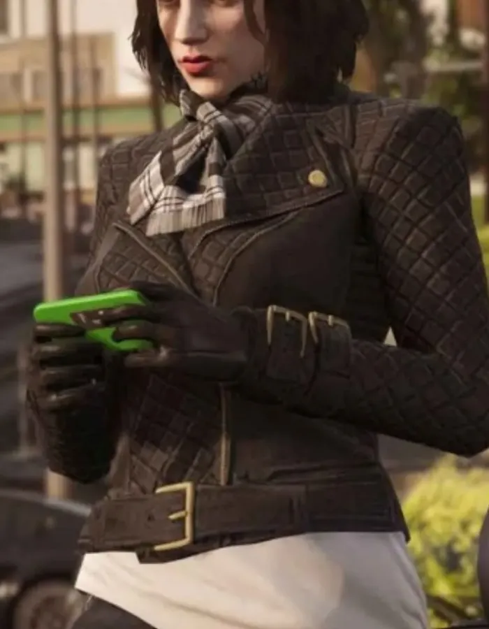 GTA 6 Female Protagonist Quilted Black Leather Jacket