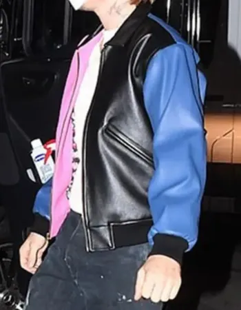 Justin Bieber Tricolor Bomber Leather Jacket Justin Bieber Tricolor Bomber Leather Jacket