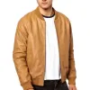Mens Tan Brown Bomber Leather Jacket Mens Tan Brown Bomber Leather Jacket