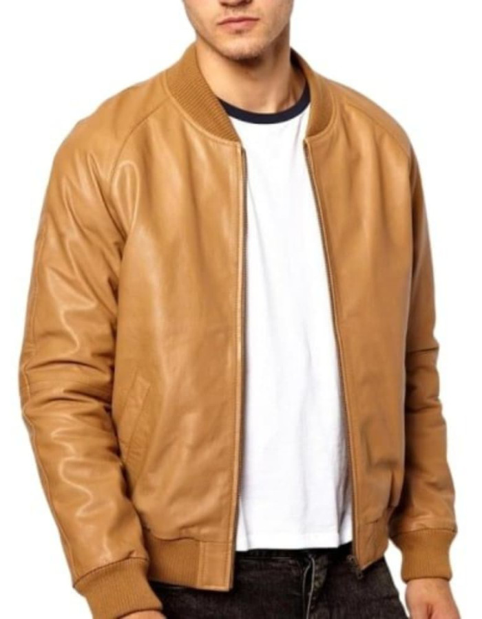 Mens Tan Brown Bomber Leather Jacket Mens Tan Brown Bomber Leather Jacket