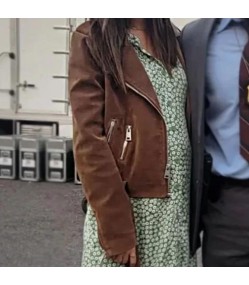 The Tutor 2023 Victoria Justice Brown Biker Jacket
