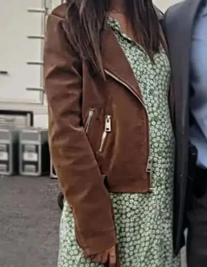 The Tutor 2023 Victoria Justice Brown Biker Jacket