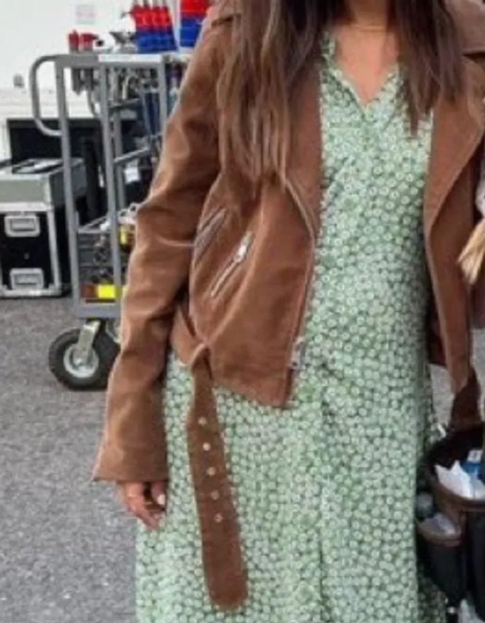 The Tutor 2023 Victoria Justice Brown Biker Jacket