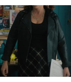 Your Place or Mine Rachel Bloom (Scarlet) Black Leather Jacket
