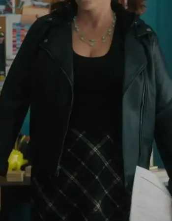 Your Place or Mine Rachel Bloom (Scarlet) Black Leather Jacket