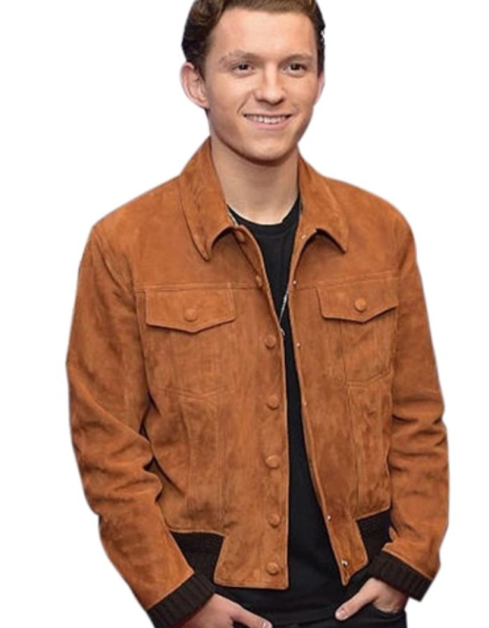 Spiderman Homecoming Tom Holland (Peter Parker) Brown Suede Leather Jacket