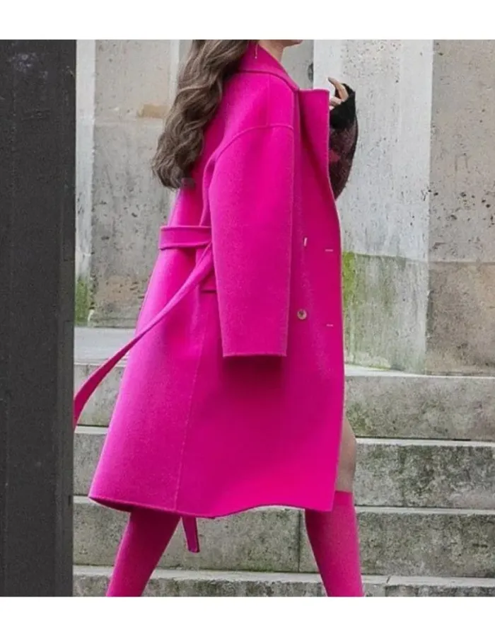 Emily in Paris Lily Collins (Emily Cooper) Pink Wool Coat