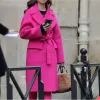 Emily in Paris Lily Collins (Emily Cooper) Pink Wool Coat Emily in Paris Lily Collins (Emily Cooper) Pink Wool Coat
